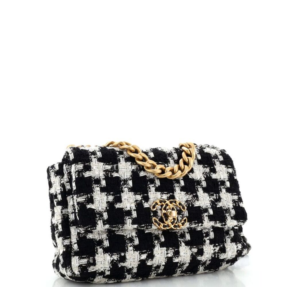 Chanel 19 Flap Bag Quilted Houndstooth Tweed and Ribbon Medium Black - Picture 3 of 9